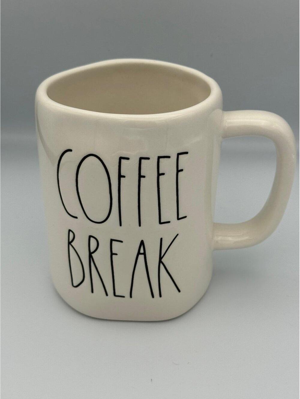 Rae Dunn “coffee break” white mug with black letters